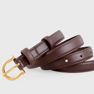 Brown cowhide leather belt with gold buckle and keeper loop