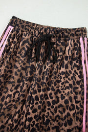 Leopard Print Striped Long Sleeve Top Pant Set in Coffee Brown, view 12