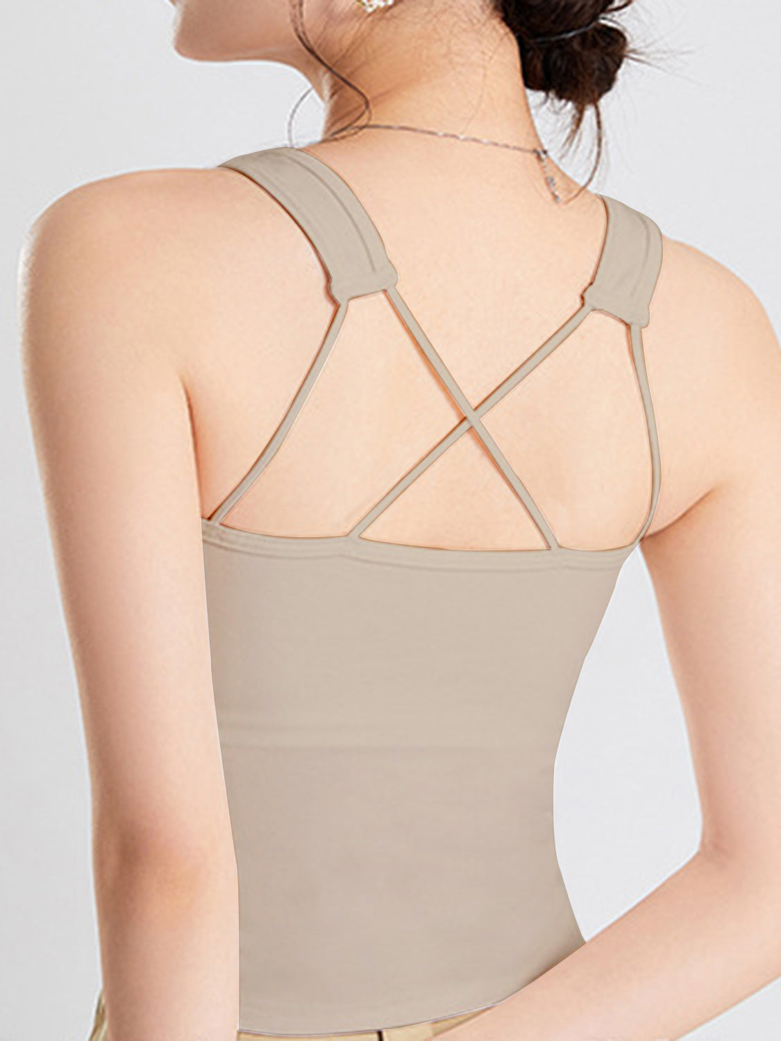 Dust Storm Sculpted Back Crop Tank with crisscross strap detail