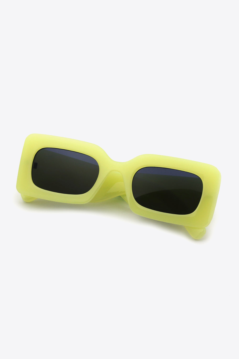 Neon yellow acetate rectangle sunglasses with dark lenses