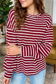 Stripe Drop Shoulder Long Sleeve Top, model styling view