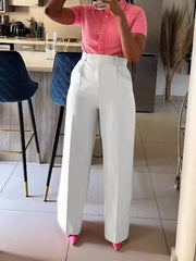 Ivory white high-waisted wide-leg trousers with a tailored fit.