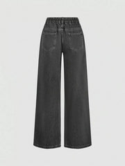 Halter Neck Denim Vest And Wide-leg Jeans Set, side view
