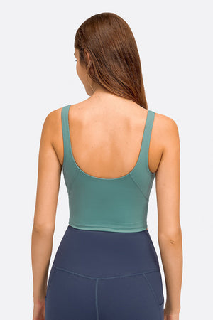 Sculpted Scoop Neck Crop Top in Teal with a racerback design.