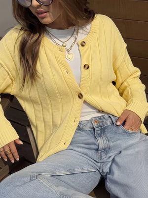 Button Up Dropped Shoulder Cardigan, close-up detail