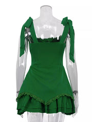 Playful Ruffled Mini Dress With Tie Straps