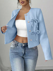 Chic Bow-embellished Cropped Jacket
