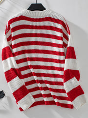 Bold stripe crewneck sweater in red and white knit with a relaxed fit.