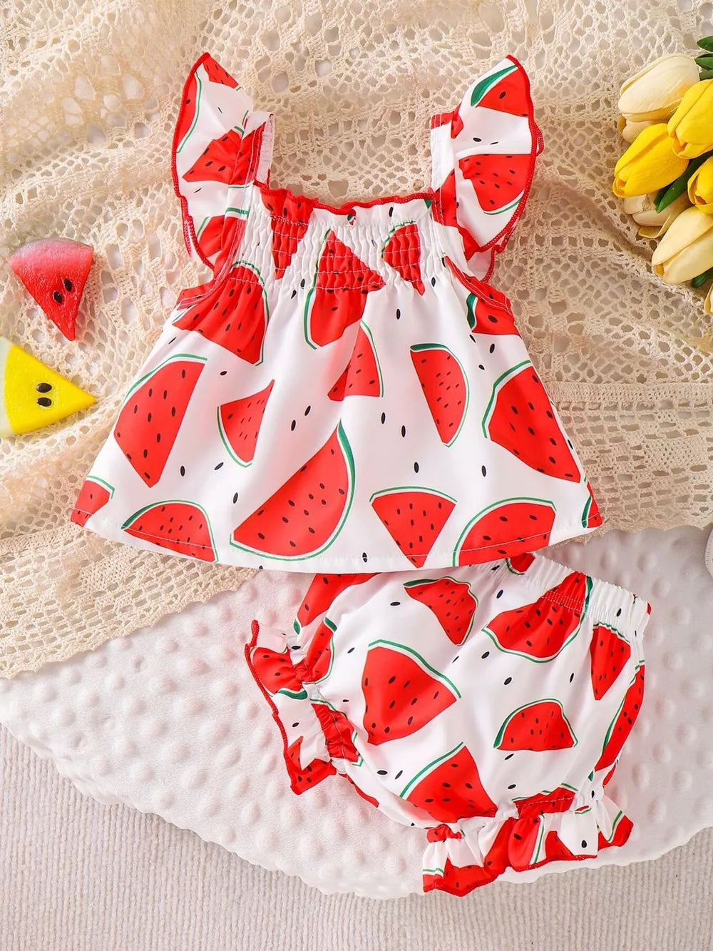 Children's Ruffled Printed Tank And Shorts Set in Shell, side view