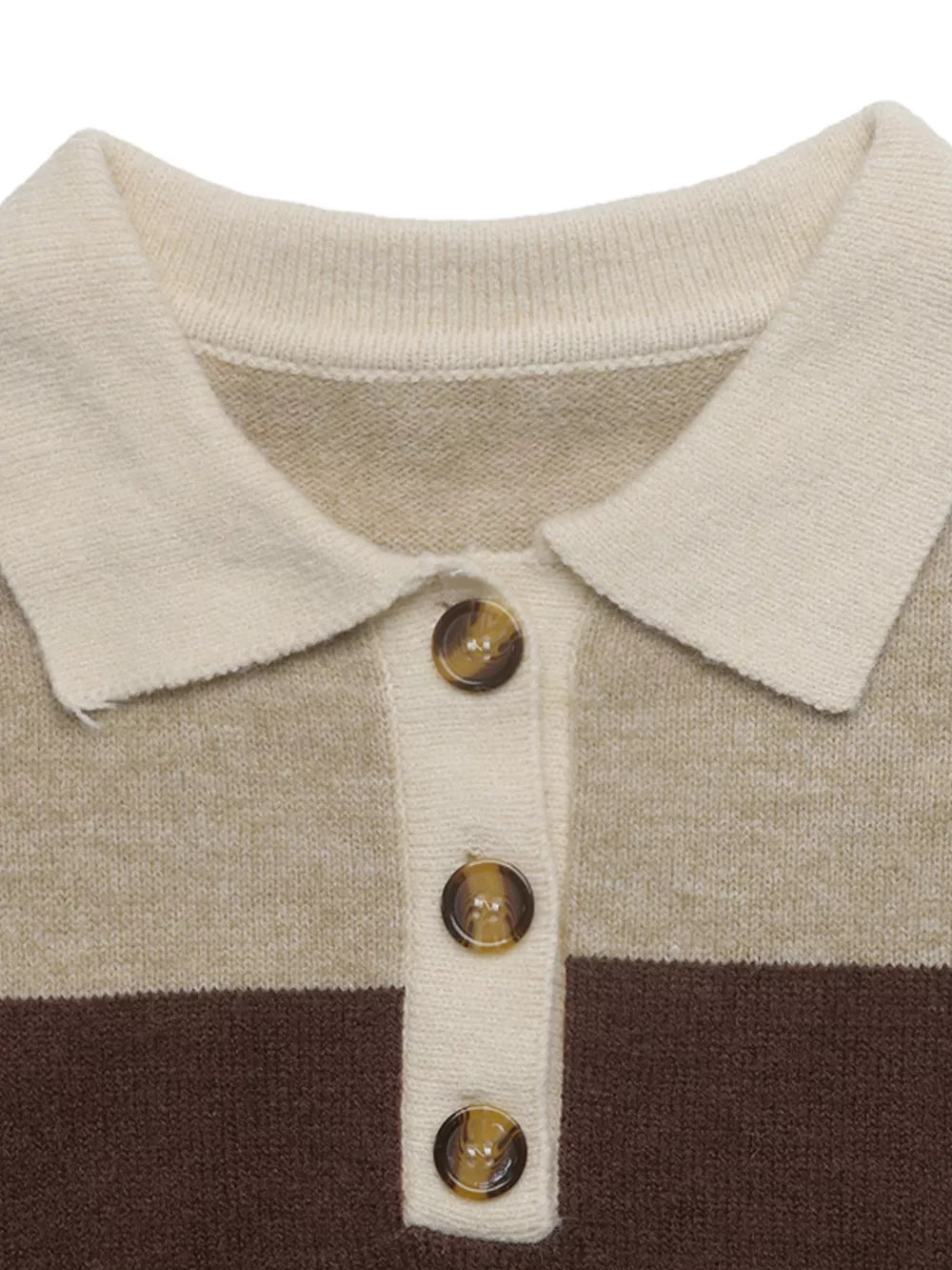 Color Block Polo Collar Sweater in Coffee Brown, product detail