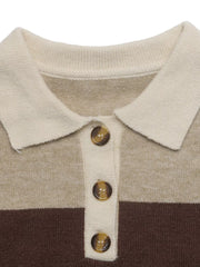 Color Block Polo Collar Sweater in Coffee Brown, product detail