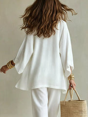 Relaxed V-neck Top And Cardigan Set