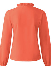 Pumpkin blouse with ruffled neckline and balloon sleeves