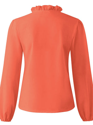 Pumpkin blouse with ruffled neckline and balloon sleeves