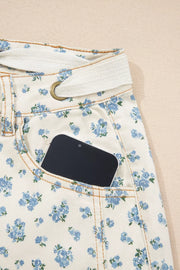 Grommet Knot Waist Floral Barrel Leg Jeans, alternate angle