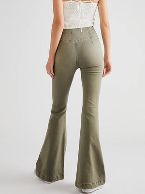 Moss flare jeans with a high waist and asymmetric stitching detail