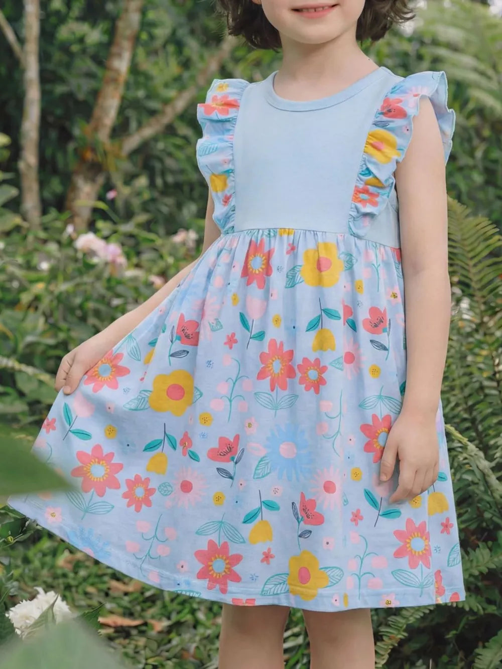 Children's Ruffled Floral Print Dress, front view