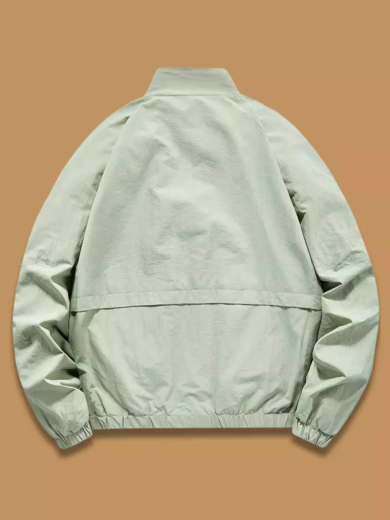 Lightweight men's plus-size zip jacket in Bean Green with a stand collar and elastic cuffs.