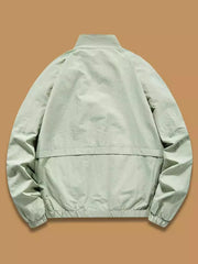 Lightweight men's plus-size zip jacket in Bean Green with a stand collar and elastic cuffs.