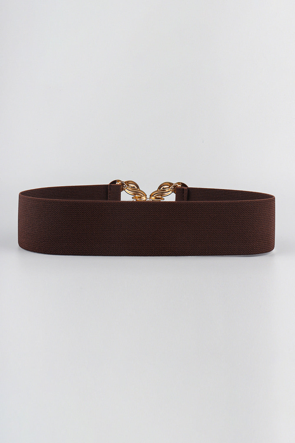 Chocolate braided stretch belt with gold alloy knot buckle detail