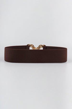 Chocolate braided stretch belt with gold alloy knot buckle detail