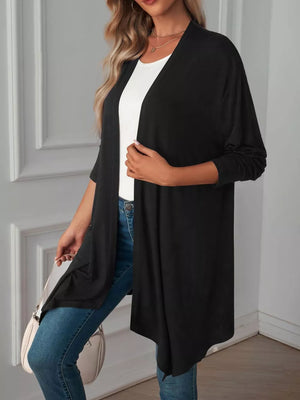 Blush Pink cardigan with tunic-length and open-front