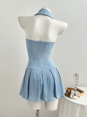 Halter Neck Bow Tie Pleated Mini Dress, side view