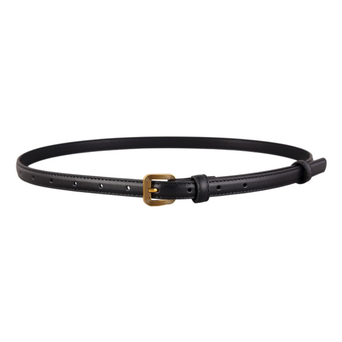Black cowhide leather accent belt with antique brass buckle
