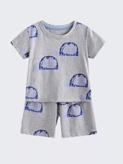Boys' grey cotton t-shirt and shorts set with a blue turtle print.