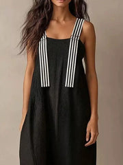 Elegant Striped Strap Midi Dress
