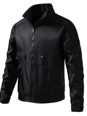 Men's black lightweight zip up track jacket with chest pocket and zip pockets.