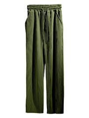 Army green textured wide-leg drawstring lounge trousers with pockets