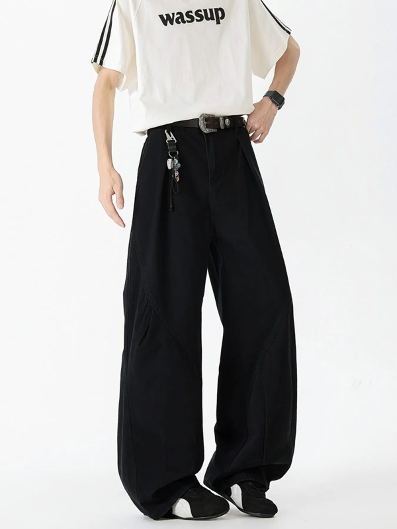 Men's black oversized wide-leg jeans, 100% cotton, casual style