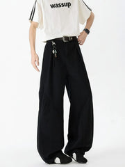 Men's black oversized wide-leg jeans, 100% cotton, casual style