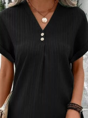 Full Size Casual V-neck Short Sleeve Dress in Silver, back view