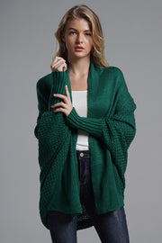 Dark Green Cocoon Knit Sleeve Cardigan with textured sleeves and ribbed cuffs.