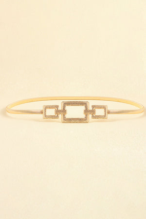 Gold elasticated belt with geometric rectangle buckle detail