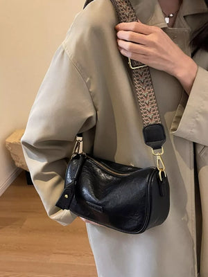 Wide Strap Crossbody Bag in Black, front view