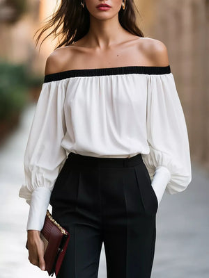 Off-shoulder Ruched Top in Black, front view