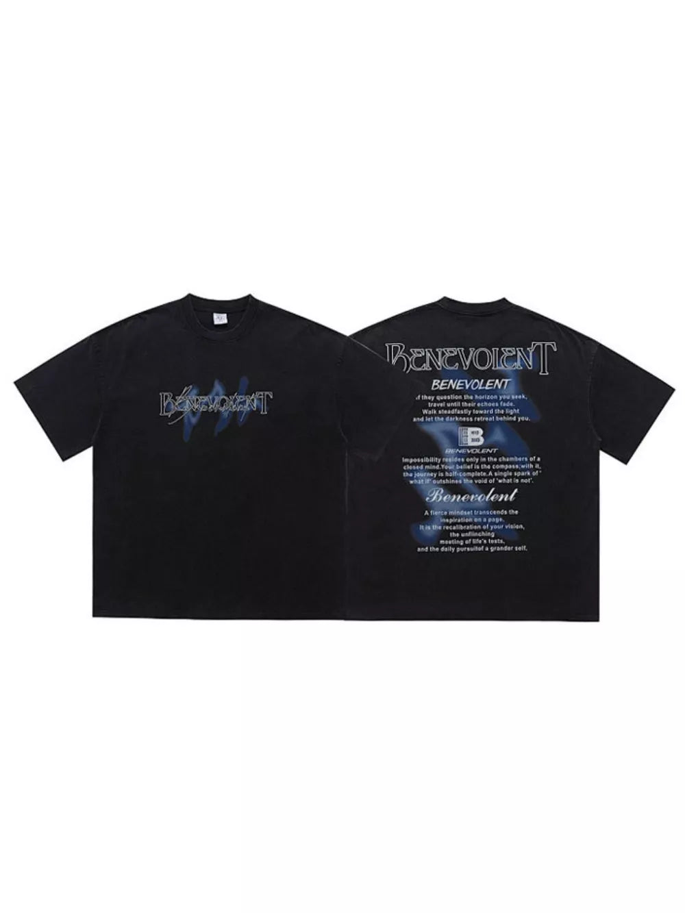 Crew-neck Graphic Oversized Vintage Top in Washed Black, back view