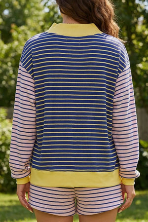 Stripe Color Block Ribbed Knit Two-piece Set, back view