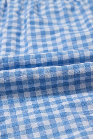 Light blue gingham boxer-style shorts with a high-rise fit.