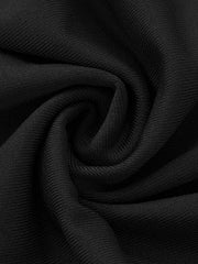 Black ribbed knit fabric detail of an elegant off-shoulder maxi dress.