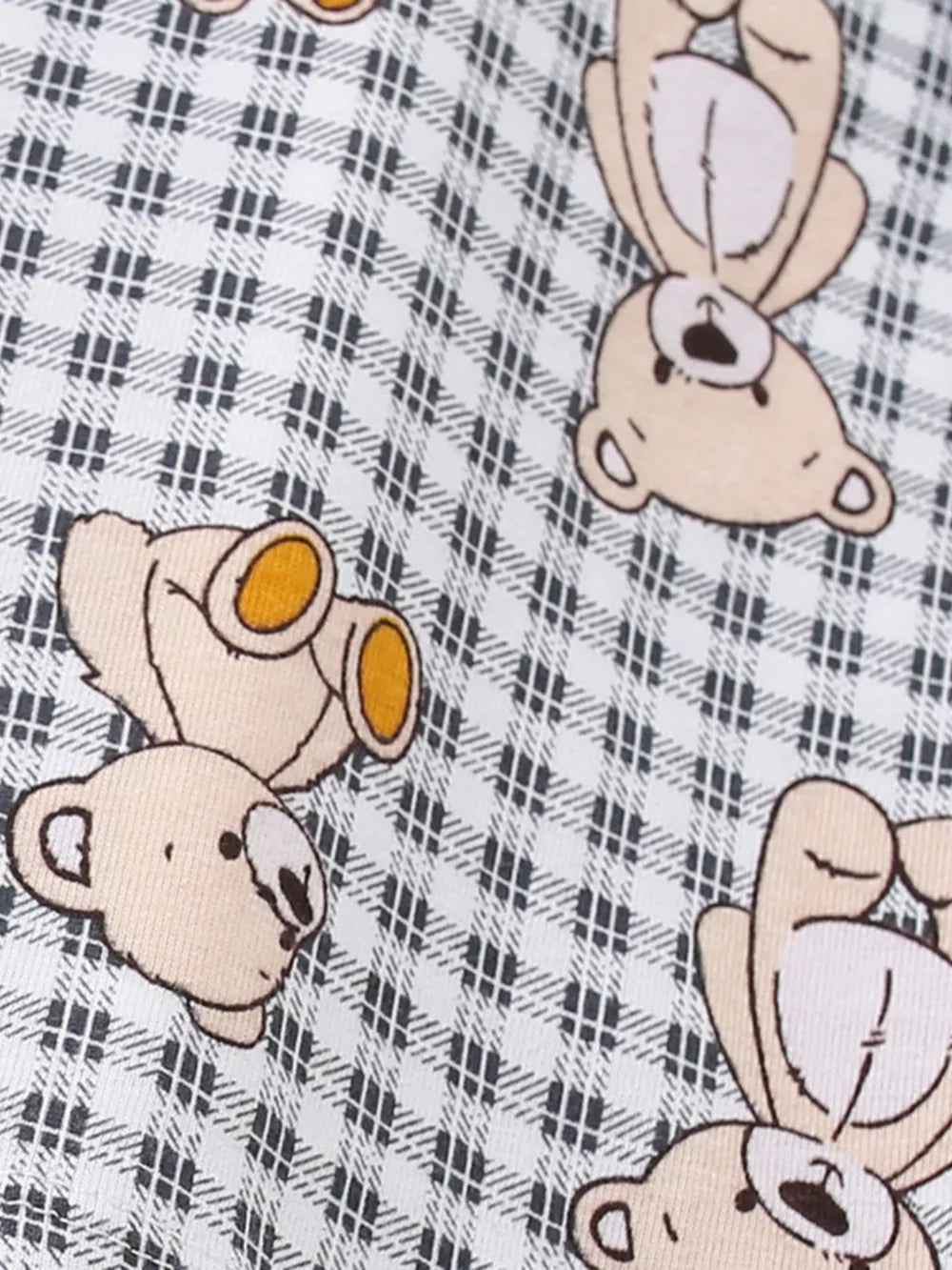 Toddler cotton dress with teddy bear print on gingham pattern