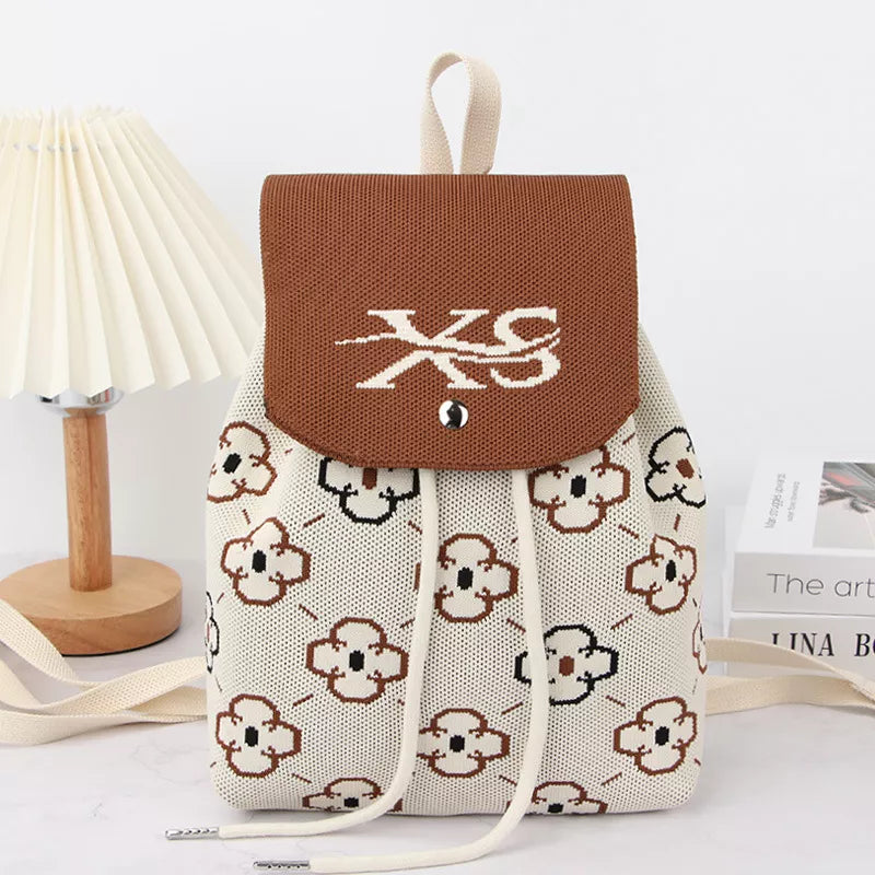 Floral Print Drawstring Backpack Bag, front view