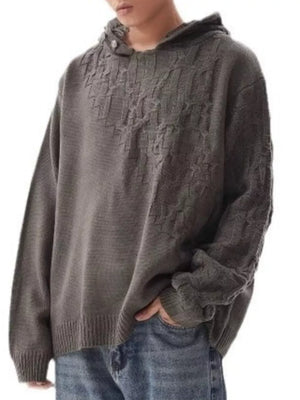 Men's Plus Size Long Sleeve Hooded Sweater in Black, side view