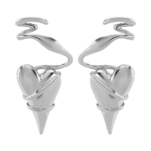 Silver twisted heart wire earrings with luxe finish and pointed drop