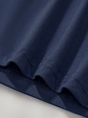 Navy blue toddler t-shirt detail showing hem stitching