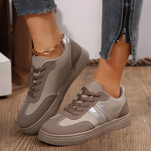Round Toe Lace Up Sneakers in Khaki Color, front view