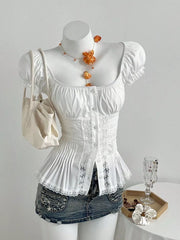 Lace Button Up Short Sleeve Shirt, front view